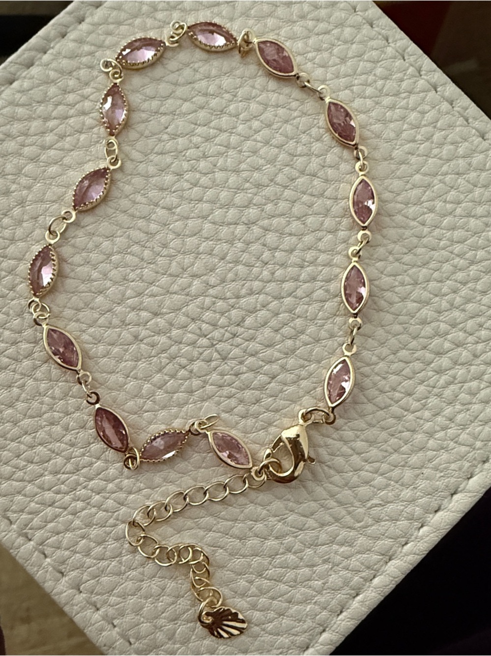 Delicate Pink Marquise Link Anklet - 18K Gold-Filled *NEW